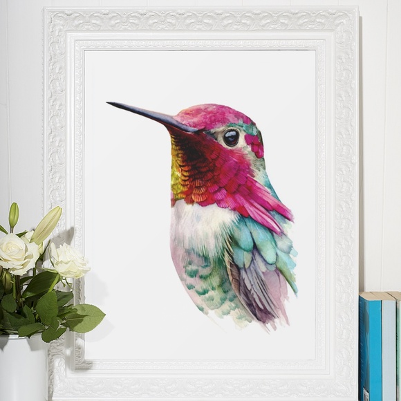 Watercolor Hummingbird Wall Art Print, Unframed - Enchanting Nature-Inspired - Picture 6 of 6